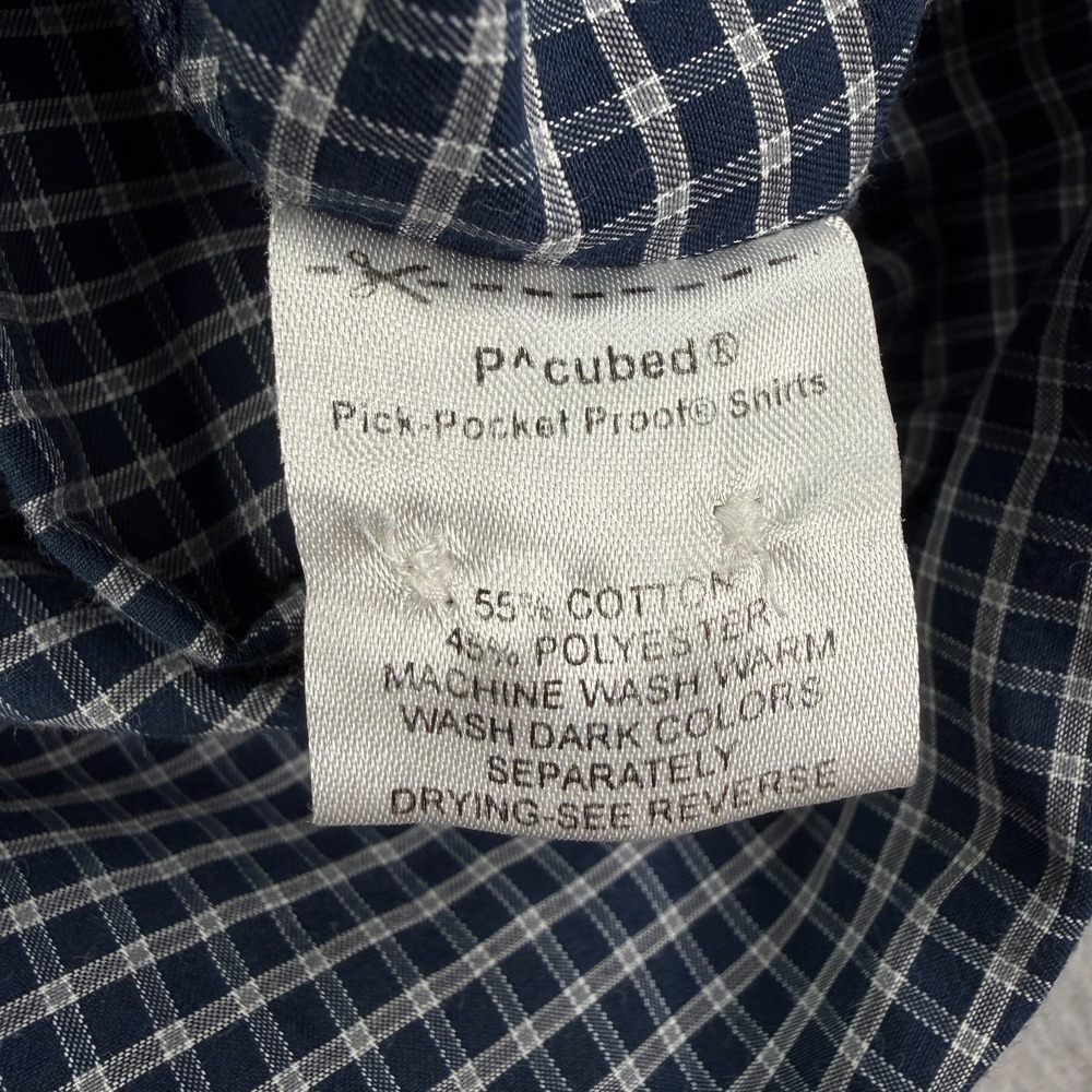 Clothing Arts Shirt Mens XL Blue Plaid Pick Pocket Proof P Cubed Travel Commute - Picture 7 of 10